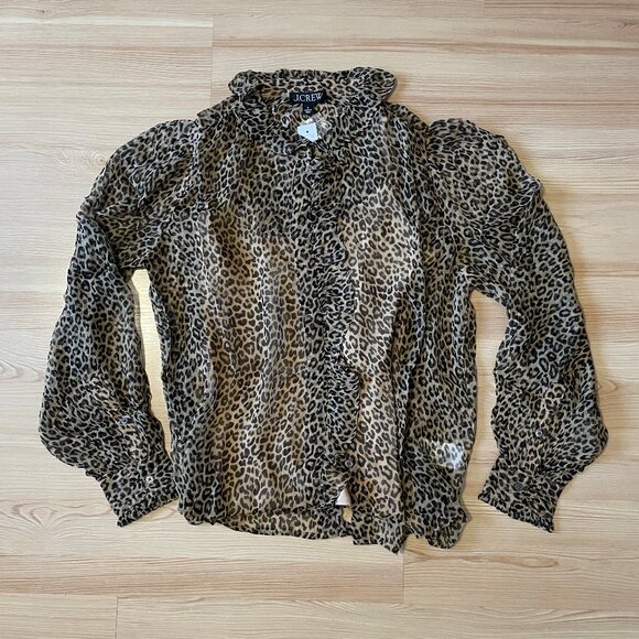 J.Crew ruffle leopard print blouse, 0 - Picture 2 of 7